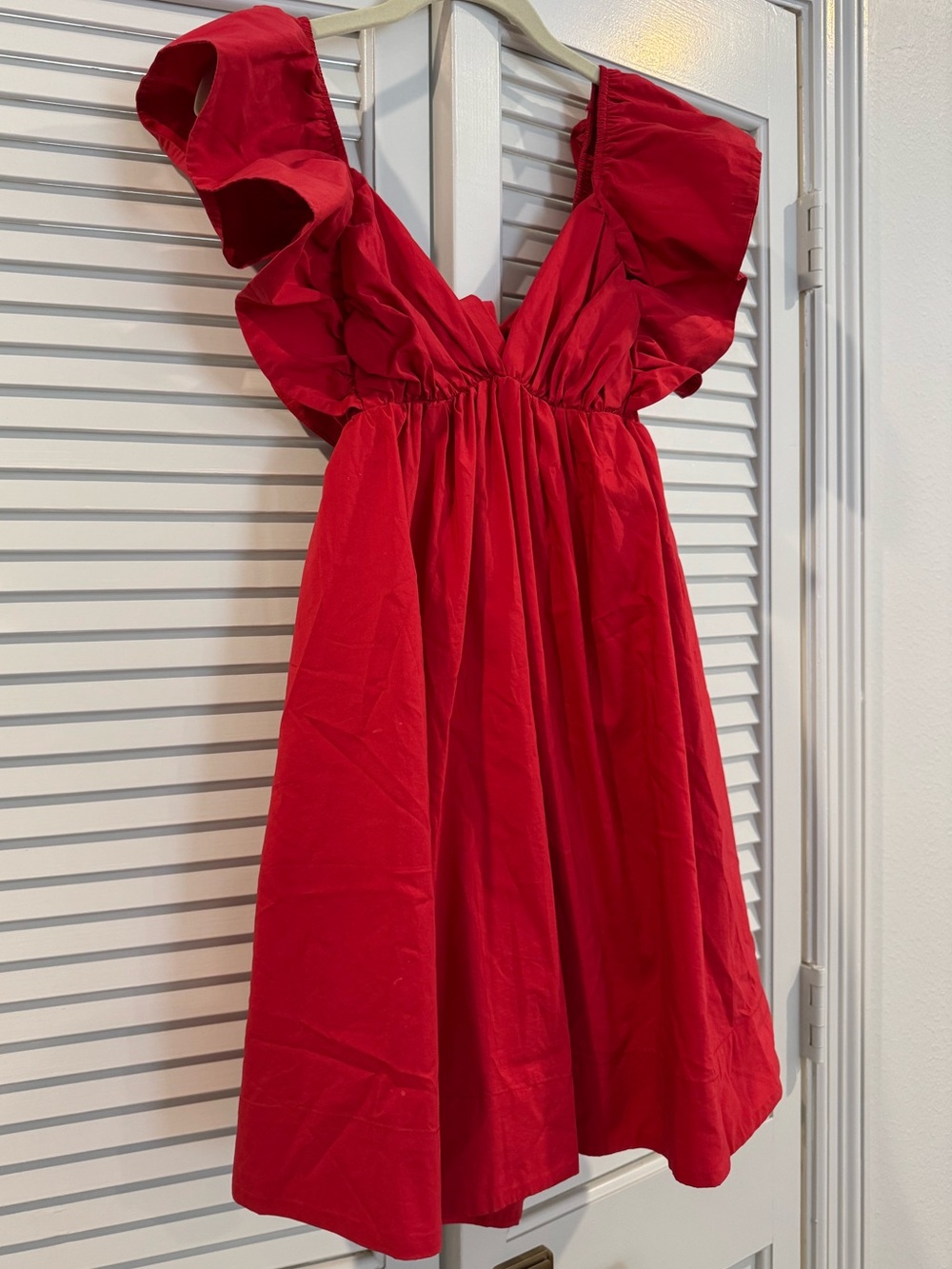 Red Ruffle-Sleeve Mini Dress - Picture 2 of 12
